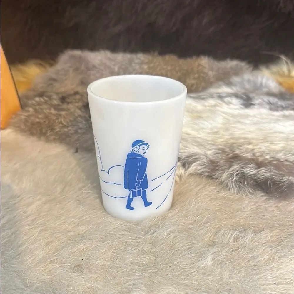 White Ceramic Mug with Blue Illustration (6024B)